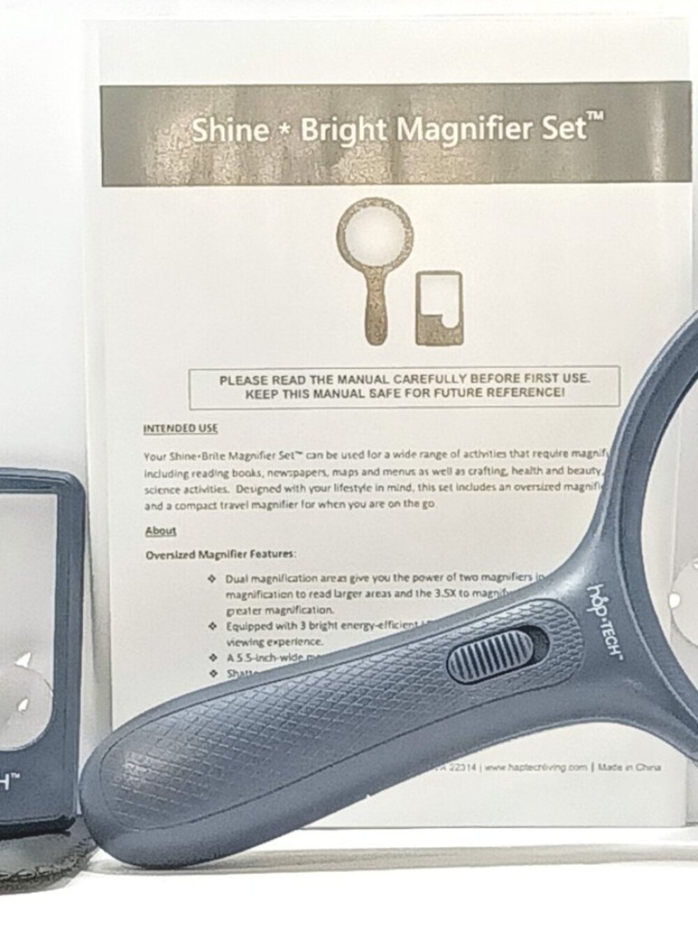 Shine Bright 2-Piece Magnifier Set 5.5" Handheld 2x/3.5x + Travel Magnifier 3x/6